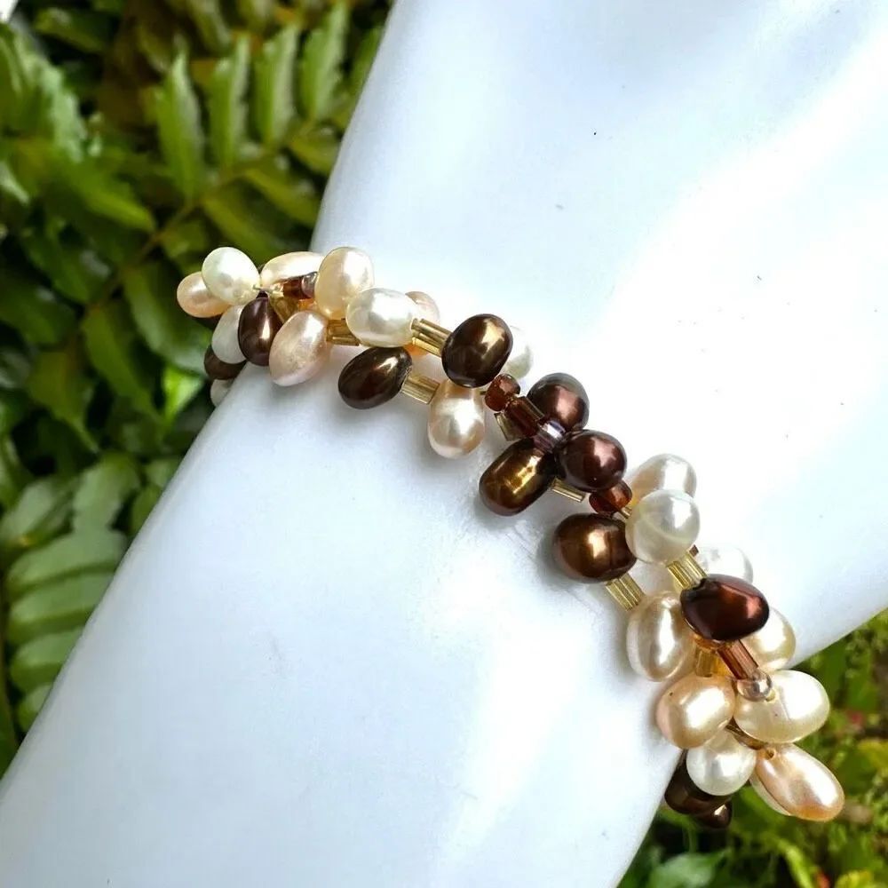 fresh water pearl tri color cluster bracelet